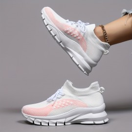 Womens Chic Lace-up Sneakers - Fashion Knit Weave Platform - Ultra-Lightweight Running Shoes - Perfect for Style & Comfort - Everyday Footwear for Women