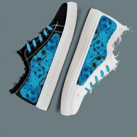 Fancy Blue Football Print Men's Low Top Skateboard Shoes, Comfy Non Slip Durable Casual Lace Up Sneakers, Men's Footwear For Party, Outing, School Activities