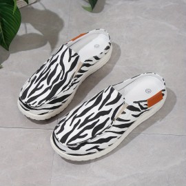 Men's Zebra Print No Tie Slip On Loafers, Casual Outdoor Walking Shoes