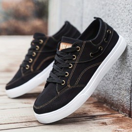 Men's Trendy Versatile Skate Shoes, Breathable Lightweight Lace-up Canvas Shoes For Outdoor Casual, Men's Street Style Footwear