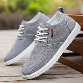 Men's Solid Casual Canvas Shoes, Breathable Non Slip Lace-up Versatile Shoes For Outdoor Walking Driving, Spring Summer And Autumn