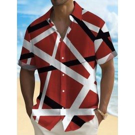 Men's Plus Size Stripe Shirt for Summer - Stretch, Breathable Knit, Party-Friendly with Durable Lapel Collar