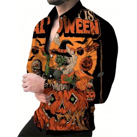 Halloween Men's Witch & Pumpkins Print Beach Pants, Oversized Loose Fit Casual Fashion Pants For Males, Men's Clothing, Plus Size