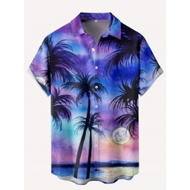 Men's Plus Size Hawaiian Shirt | Tropical Coconut Tree Print | Easy-Care & All-season Polyester | Casual Lapel Style