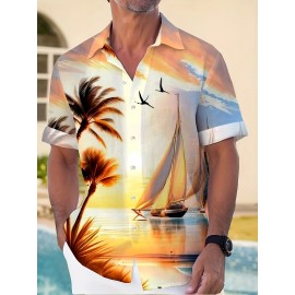 Plus Size Mens Coconut Trees Graphic Tee - Lightweight & Breathable Summer Shirt - Fashionable Casual Short Sleeve for Sunny Days