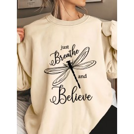 Plus Size Womens Fashion Sweatshirt - Bold Slogan & Dragonfly Print - Soft Long Sleeve Round Neck - Comfortable Casual Wear