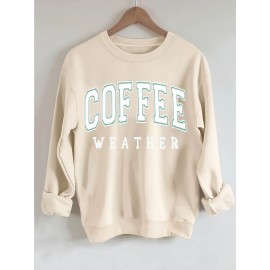 Plus Size Coffee Print Sweatshirt - Ultra-Relaxed Fit for Casual Comfort, Long Sleeve Design, Classic Crew Neck Style - Designed Exclusively for Women with Curvy Figures, Part of Our Plus Size Clothing Collection