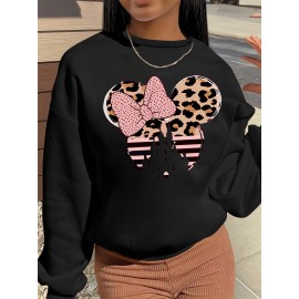 Plus Size Casual Sweatshirt, Women's Plus Graphic Print Fleece Liner Long Sleeve Round Neck Sweatshirt