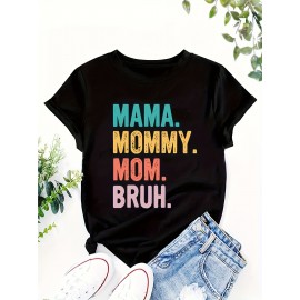 Plus Size Mama Tee - Classic Crew Neck, Short Sleeve, Ultra-Casual Print T-Shirt for Curvy Women - Soft, Comfortable, and Vibrant Plus Size Clothing for Everyday Style