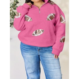 Sequin Football Sweatshirt - Stylish Half-Zip Design for Easy On and Off, Long Sleeve for Added Warmth and Comfort - Generous Full Size Fit for a Comfortable Wear