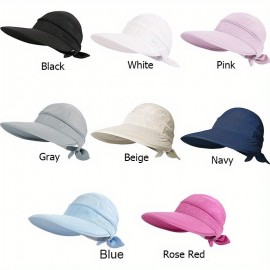 1pcs Stylish Solid Color Wide Brim Ponytail Sun Visor Hat - Ultimate UV Protection, Chic Bow Decor, Perfect for Summer Beach Travel, Outdoor Activities, and Everyday Wear