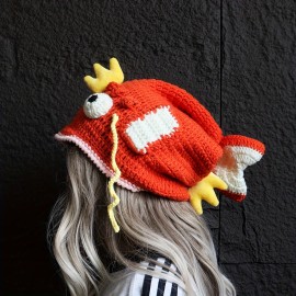 Charming Goldfish Crochet Beanie For Women - Handmade Knit Hat With Cute Cartoon Design, Warm & Cozy For Fall/Winter, Non-Stretch Acrylic Yarn