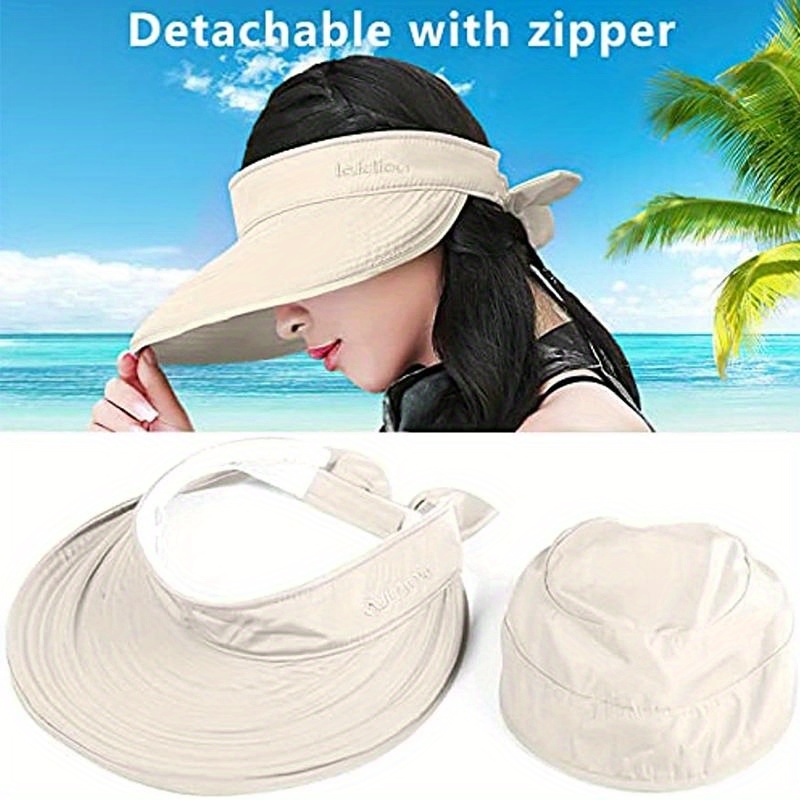 1pcs solid color ponytail sun visor hat wide brim uv protection stylish bow decor for summer beach travel details 4