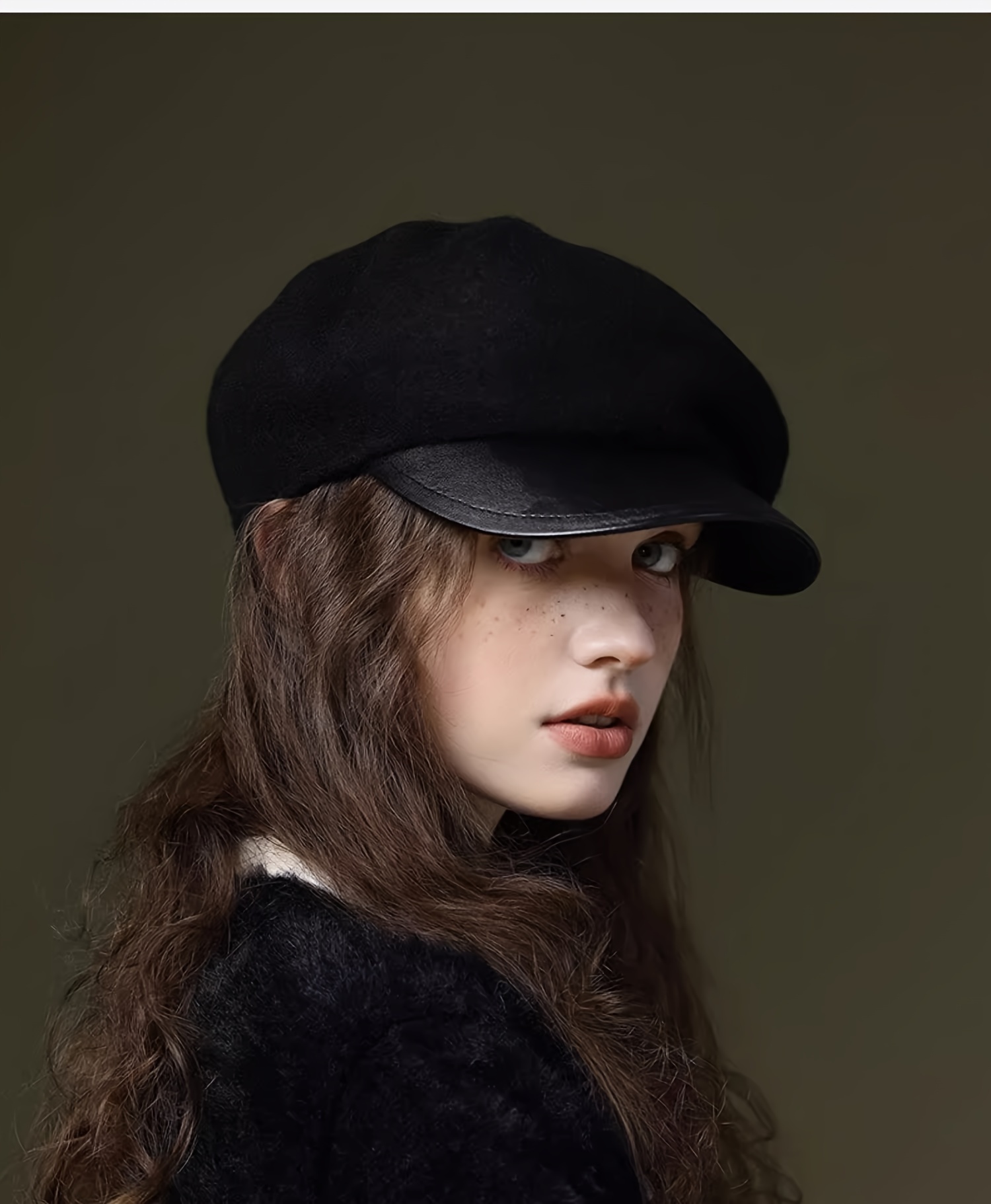 elegant stitching wool beret hats classic british style pu painter cap vintage warm octagonal berets newsboy cap for women autumn winter details 7