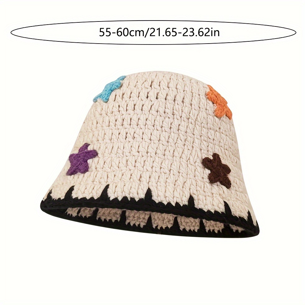 Women s Knitted Acrylic Fisherman Hat - Breathable Bucket Hat, Colorful Star Patch Warm Fall/Winter Basin Hat details 3