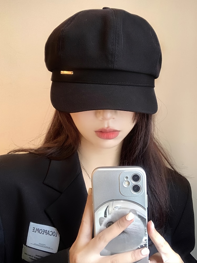 iron label octagonal newsboy hat classic solid color lightweight painter cap casual adjustable berets for women details 6