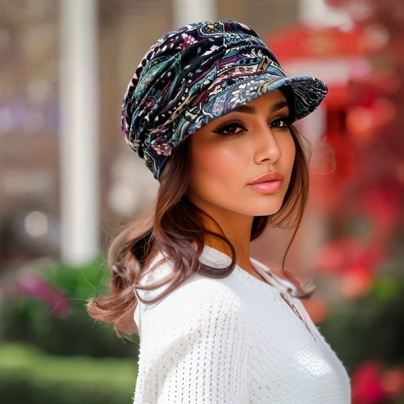 vintage flower print newsboy hat classic ruched sun hats lightweight peaked cap for women details 5