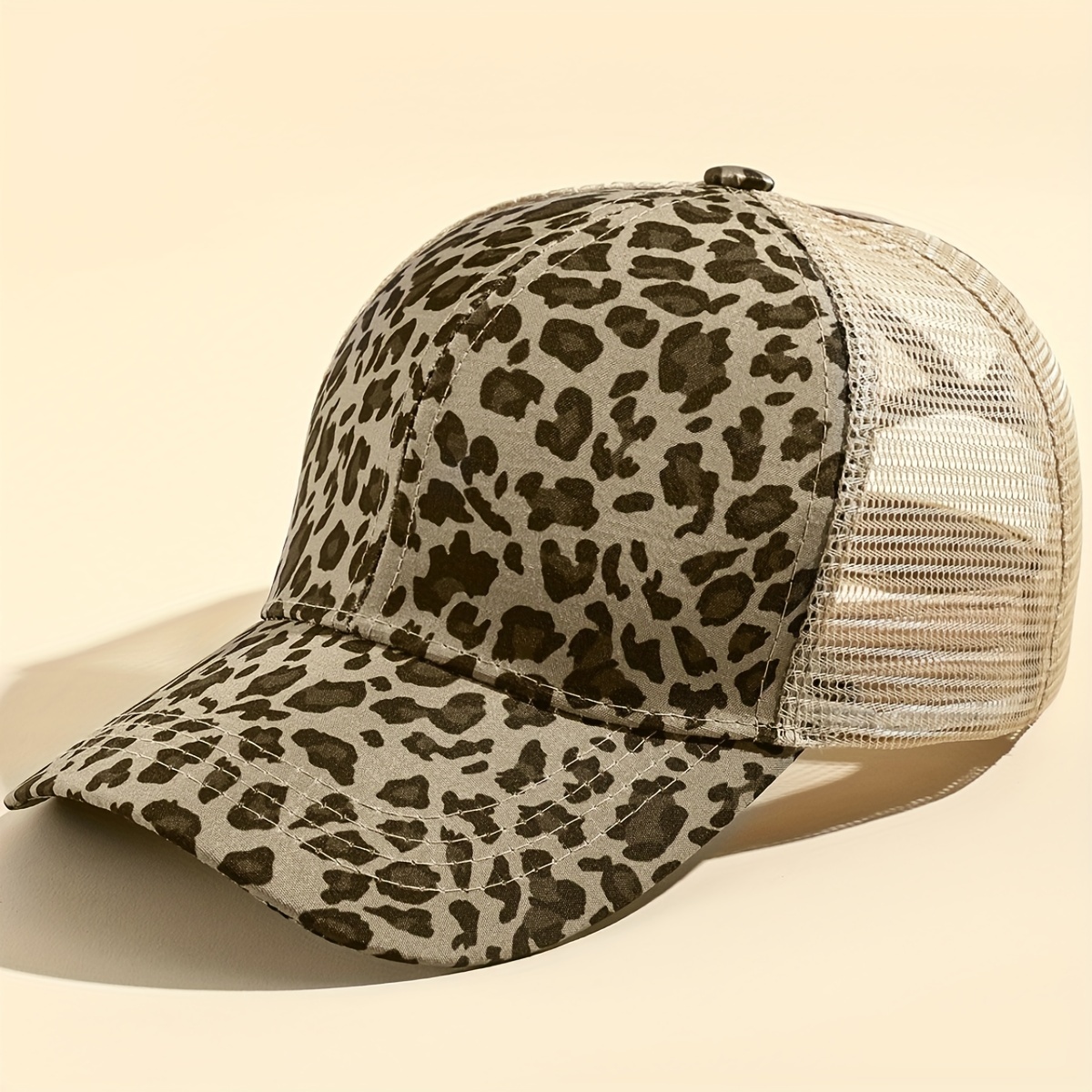 classic leopard print trucker hat trendy mesh breathable baseball cap lightweight adjustable sports hat for women daily uses details 0