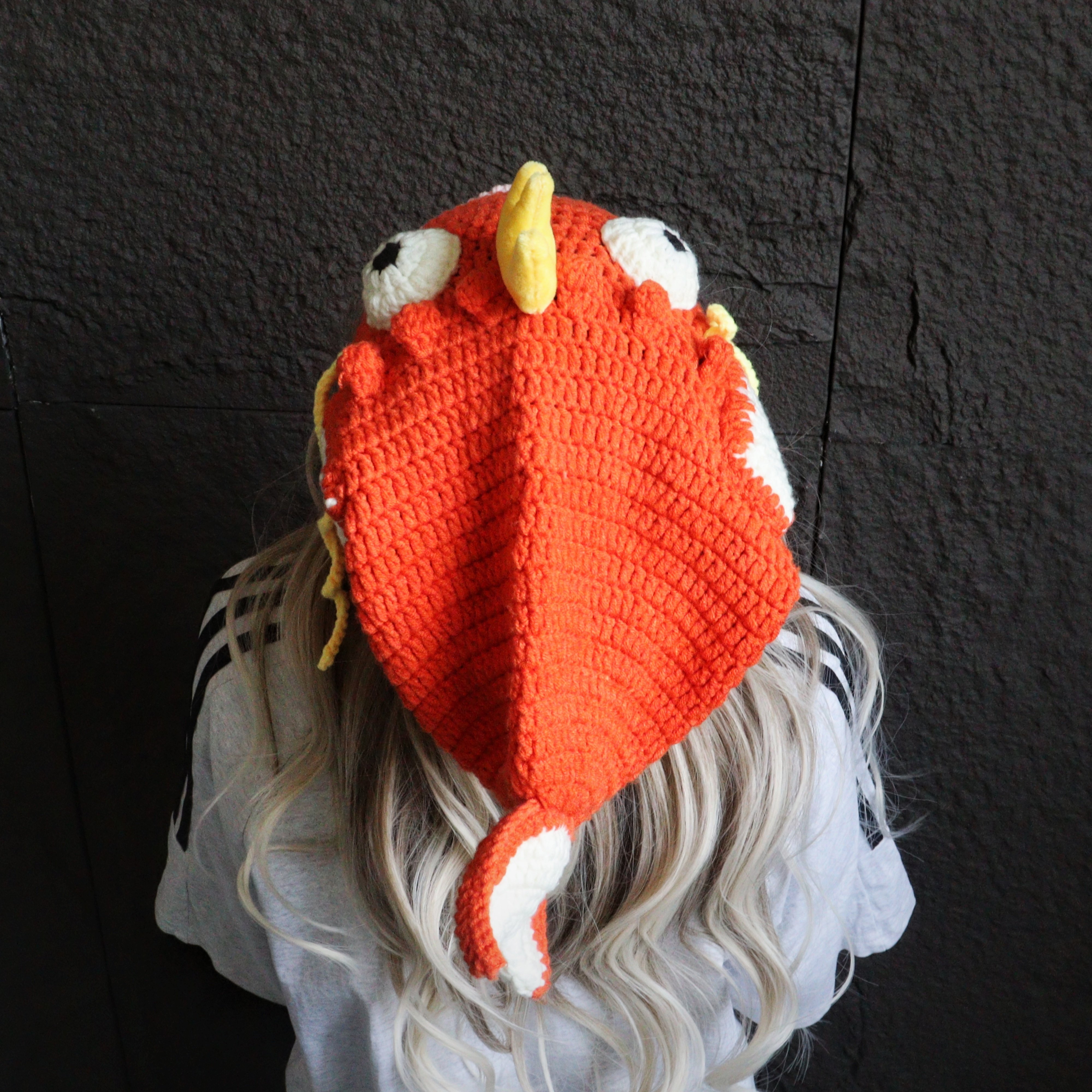 charming goldfish crochet beanie for women handmade knit hat with cute cartoon design warm cozy for fall winter non stretch acrylic yarn details 2