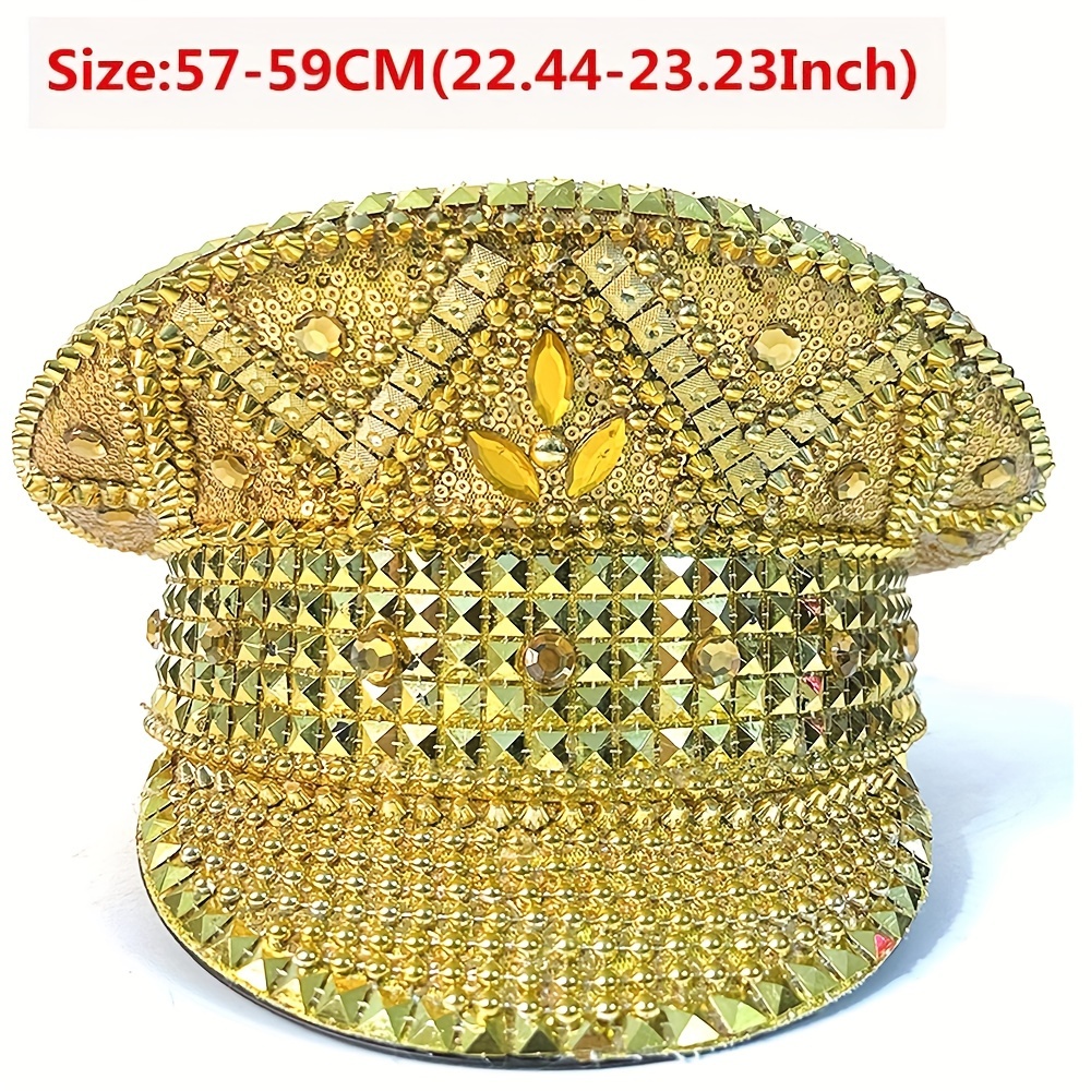 punk rivet studded hat party golden captain hat leopard rave hat nightclub dj hat disco navy yacht cap luxury rhinestone hat details 0