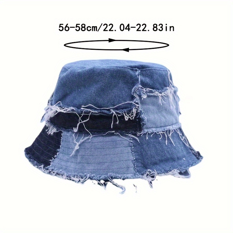 distressed denim bucket hat frayed edge jean fisherman cap sun protection travel hat for outdoor activities unisex style details 2