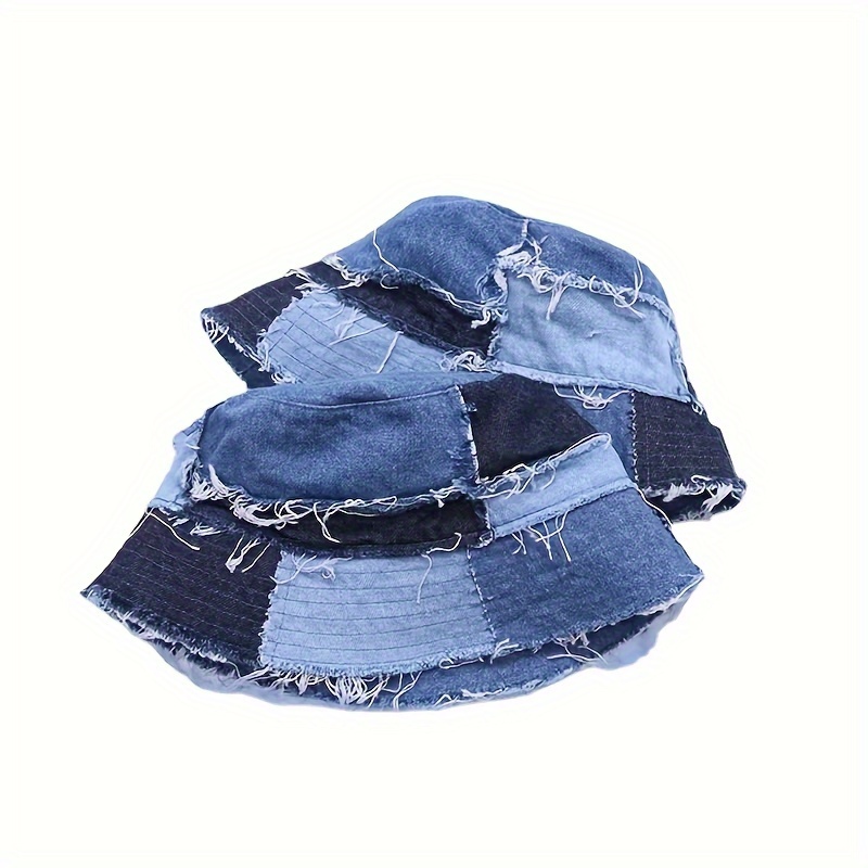 distressed denim bucket hat frayed edge jean fisherman cap sun protection travel hat for outdoor activities unisex style details 4