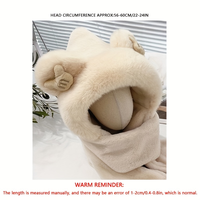 2021 trendy 3pcs winter set for women cute bear hooded scarf earmuff combo with warm gloves perfect for travel shopping dates gatherings details 3