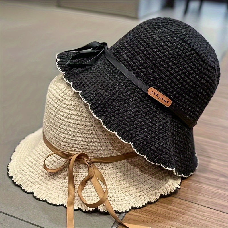 elegant ruffle bucket hat classic wide brim summer sun hats vintage outdoor travel beach hats for women daily uses details 0