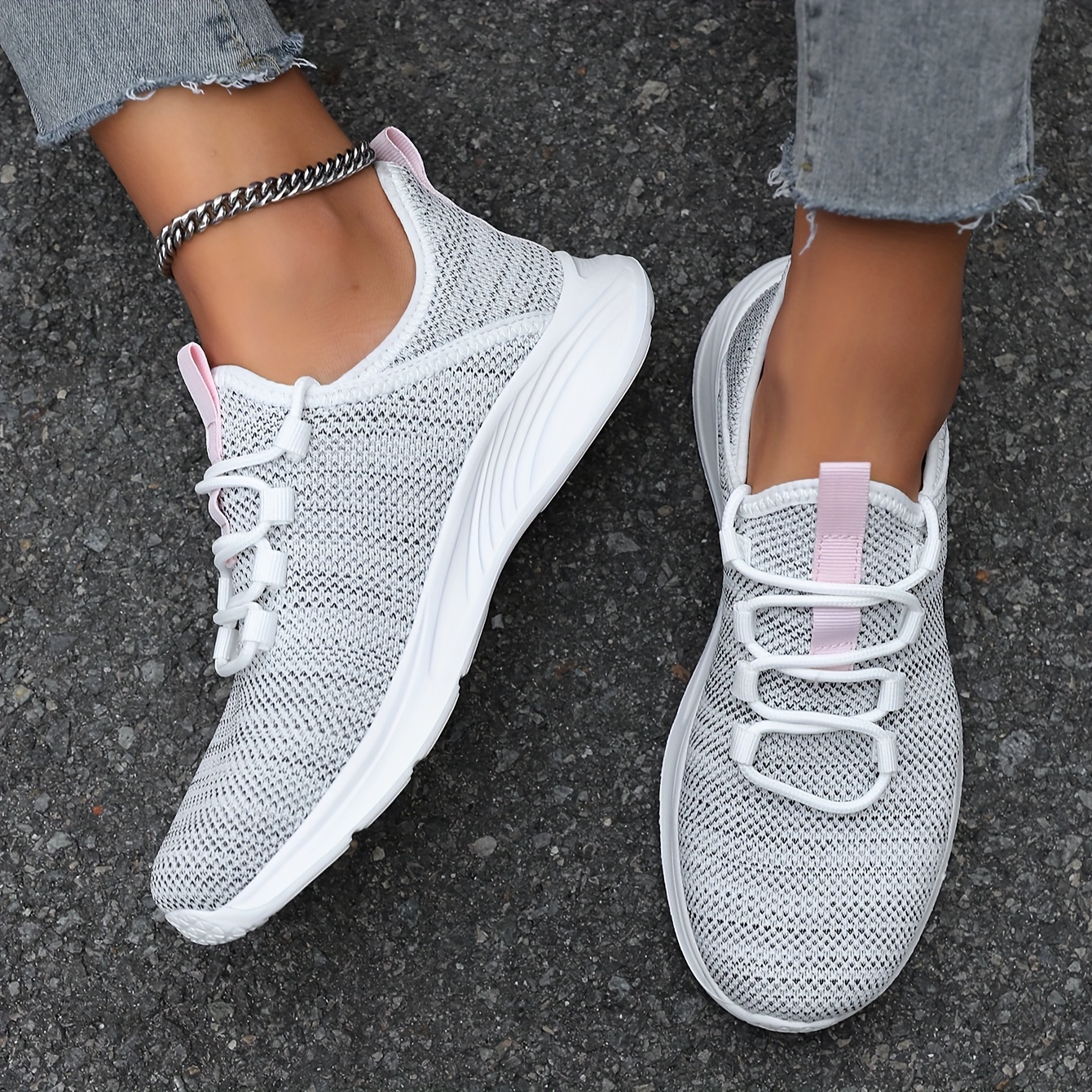 casual running shoes women s flying woven breathable lace details 2