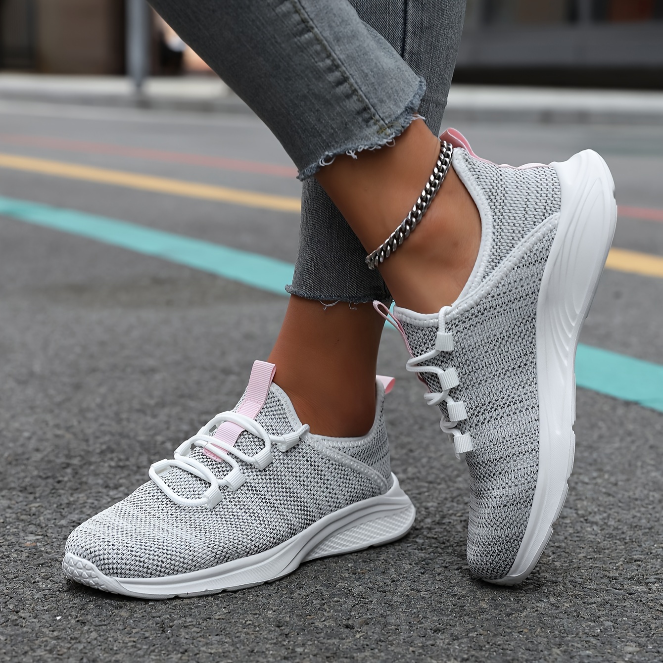 casual running shoes women s flying woven breathable lace details 3