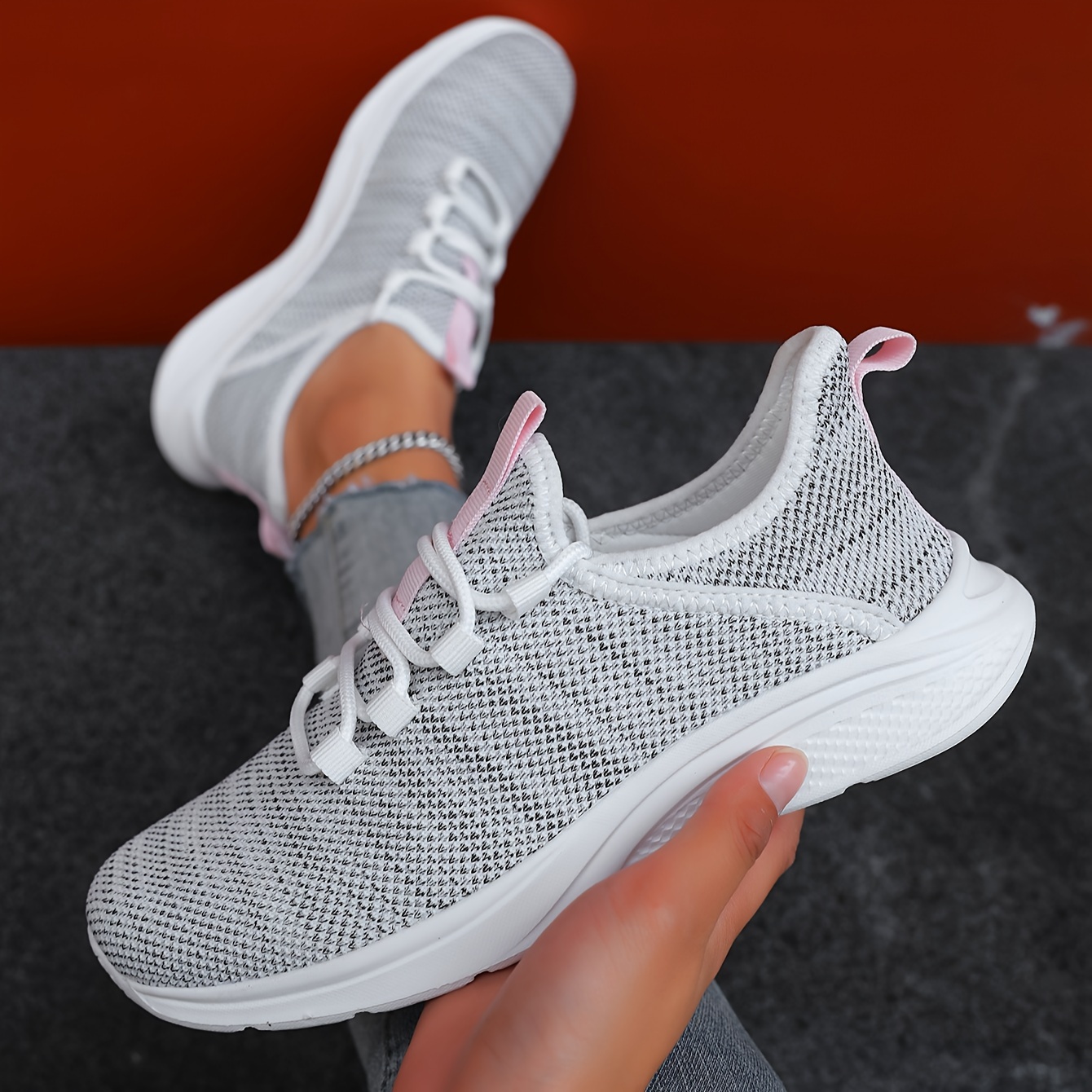 casual running shoes women s flying woven breathable lace details 4