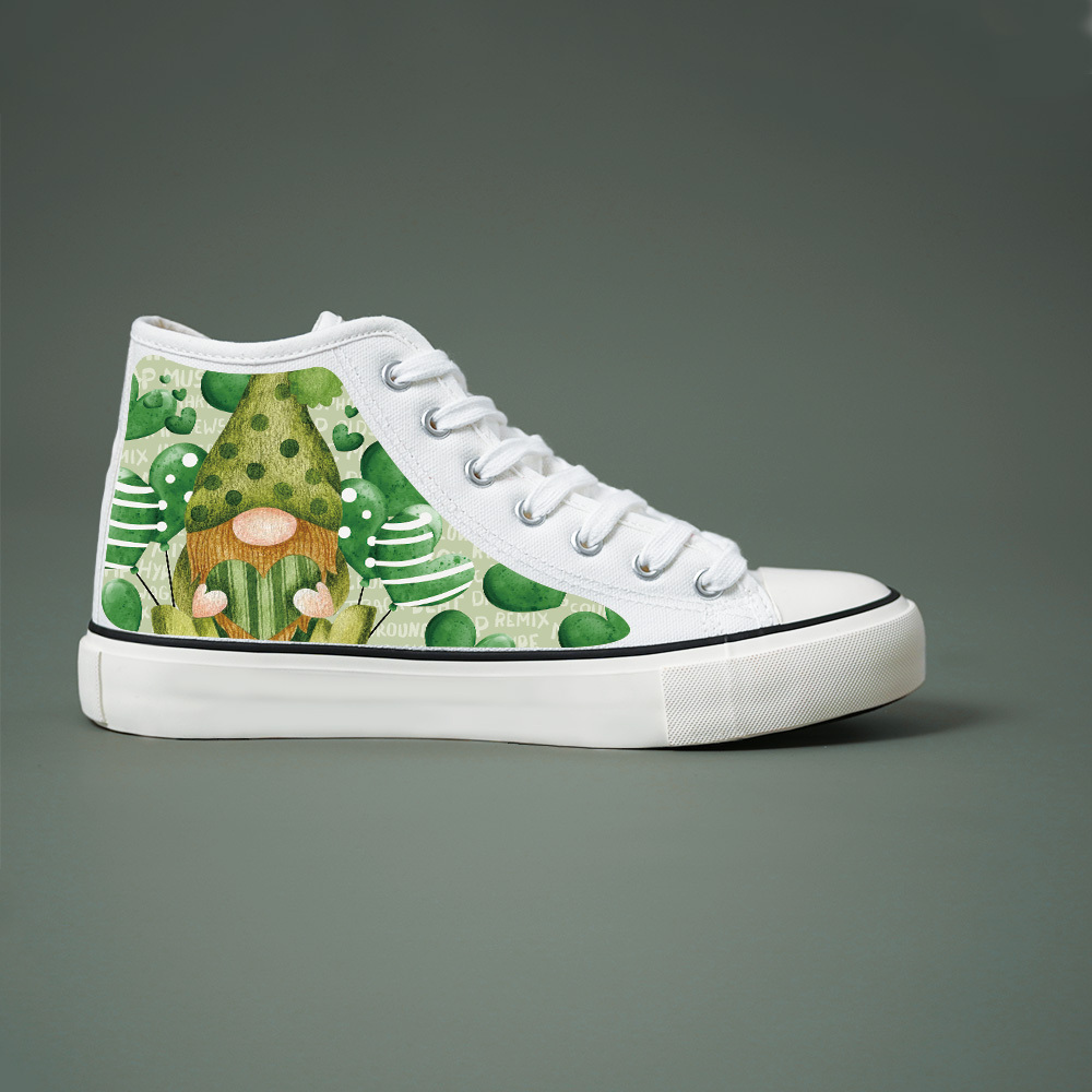 Saint Patricks Day Themed Cartoon Gnome Pattern Print High Top Canvas Shoes For Men Comfy Non Slip Casual Sneakers For Outdoor Casual Mens Street Style Footwear Men s Shoes Temu details 2