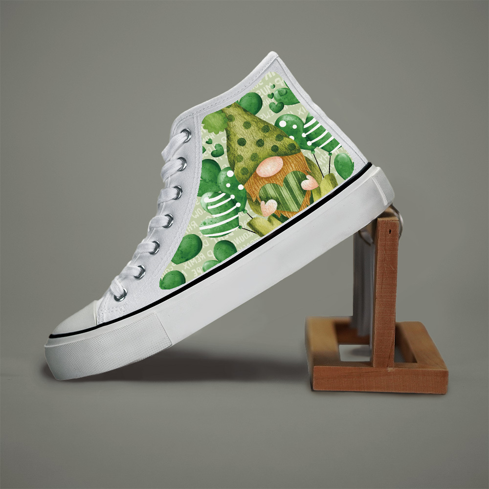 Saint Patricks Day Themed Cartoon Gnome Pattern Print High Top Canvas Shoes For Men Comfy Non Slip Casual Sneakers For Outdoor Casual Mens Street Style Footwear Men s Shoes Temu details 3