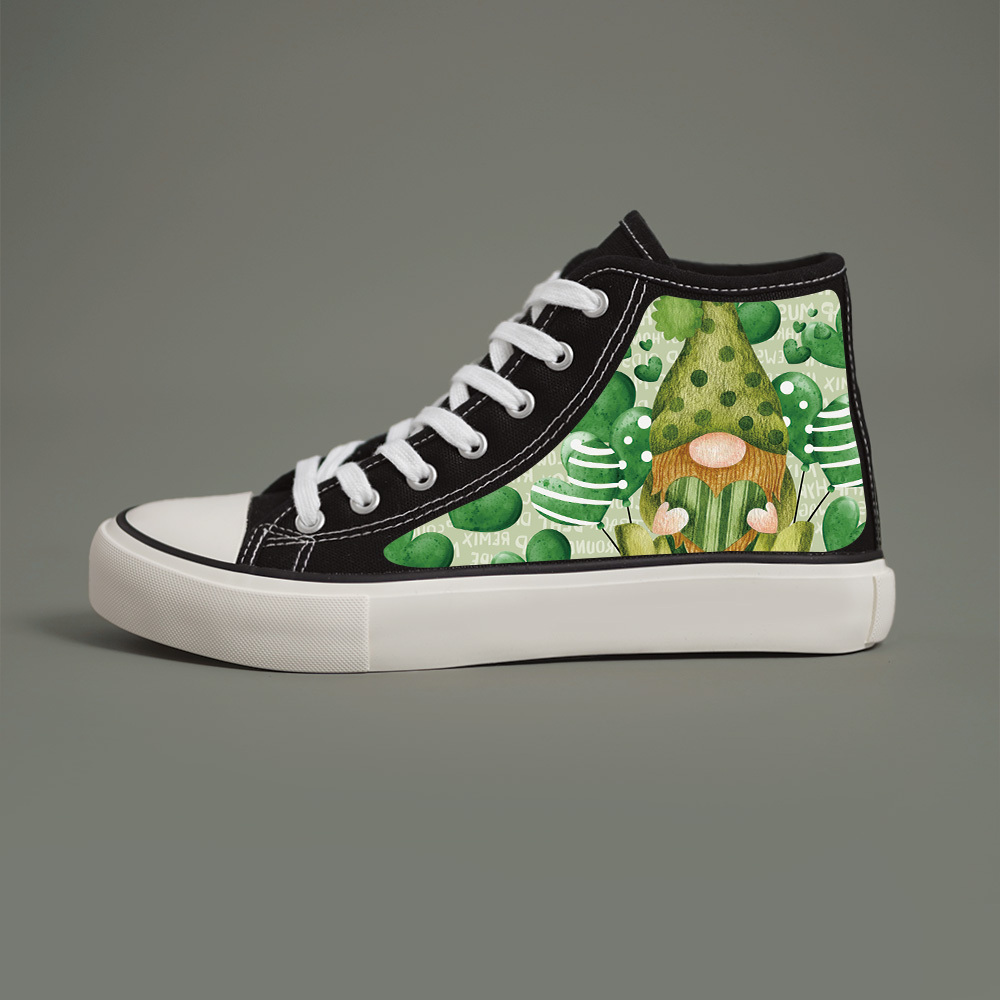 Saint Patricks Day Themed Cartoon Gnome Pattern Print High Top Canvas Shoes For Men Comfy Non Slip Casual Sneakers For Outdoor Casual Mens Street Style Footwear Men s Shoes Temu details 4