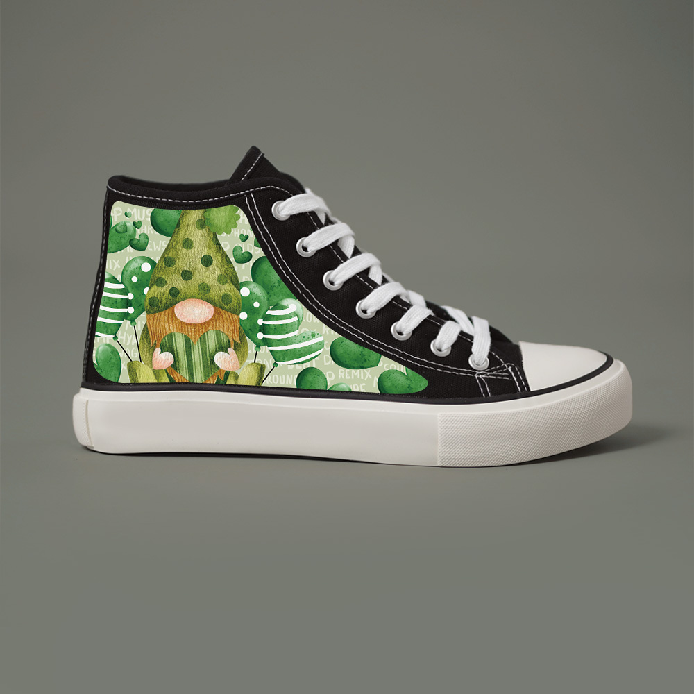 Saint Patricks Day Themed Cartoon Gnome Pattern Print High Top Canvas Shoes For Men Comfy Non Slip Casual Sneakers For Outdoor Casual Mens Street Style Footwear Men s Shoes Temu details 5