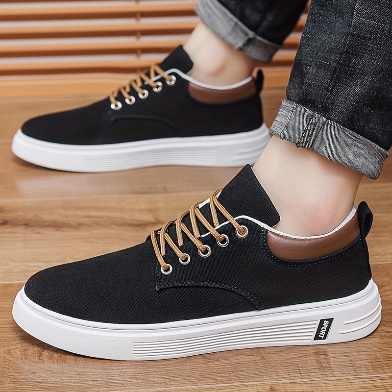 Mens Vintage Solid Color Canvas Low Top Skateboard Shoes Comfy Non Slip Lace Up Rubber Sole Walking Shoes Mens Footwear Men s Shoes Temu details 0