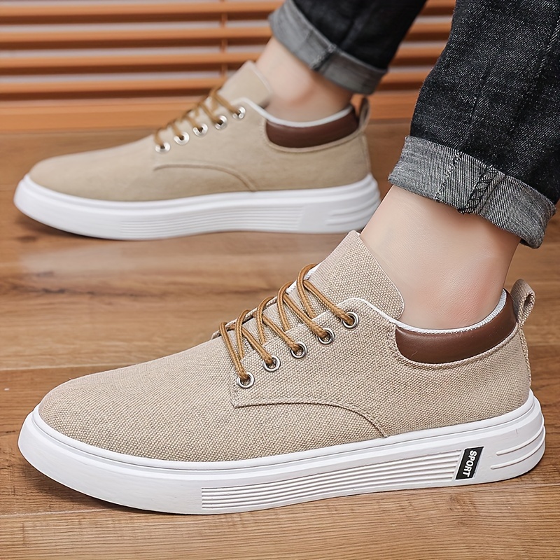 Mens Vintage Solid Color Canvas Low Top Skateboard Shoes Comfy Non Slip Lace Up Rubber Sole Walking Shoes Mens Footwear Men s Shoes Temu details 1