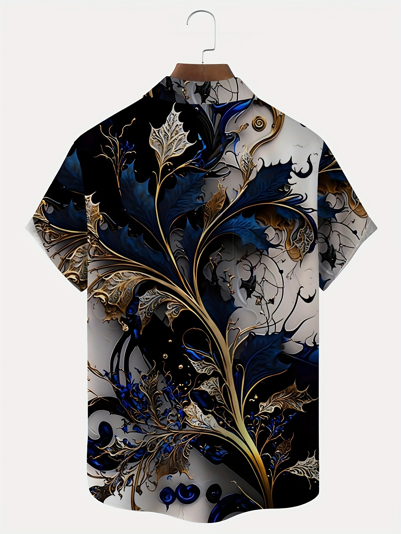 plus size golden branch graphic print shirt for summer holiday hawaiian style short sleeve shirt details 0