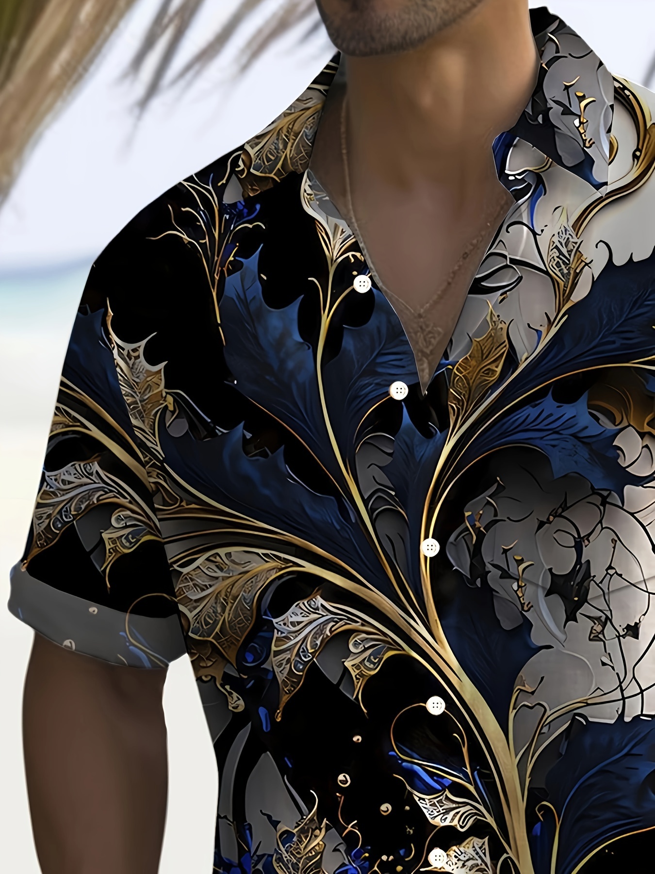 plus size golden branch graphic print shirt for summer holiday hawaiian style short sleeve shirt details 2