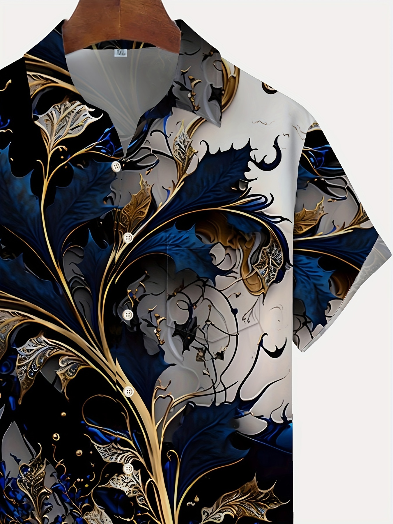 plus size golden branch graphic print shirt for summer holiday hawaiian style short sleeve shirt details 3