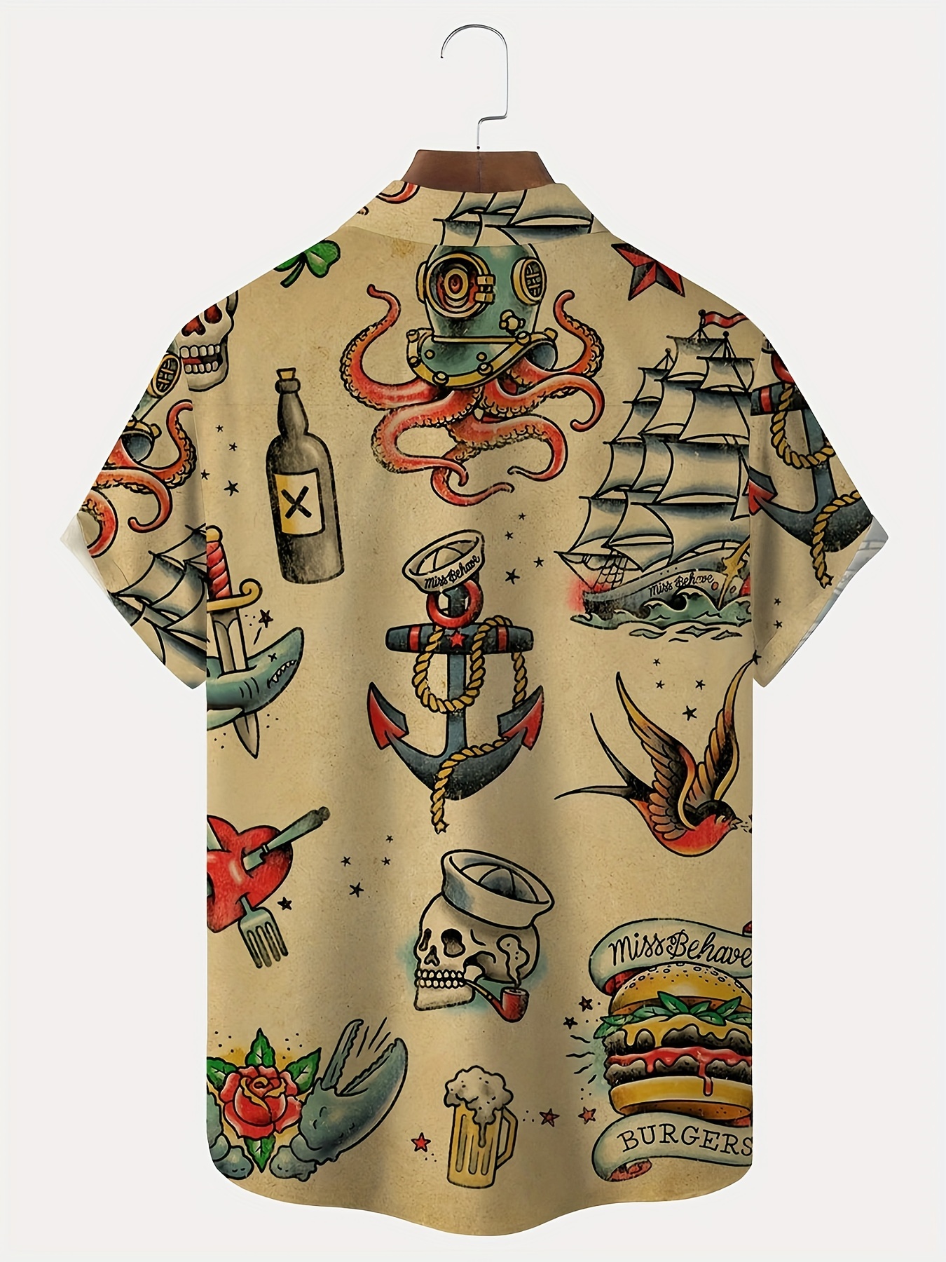 plus size mens 3d skull anchor graphic print shirt for summer creative interesting short sleeve shirt for males details 0