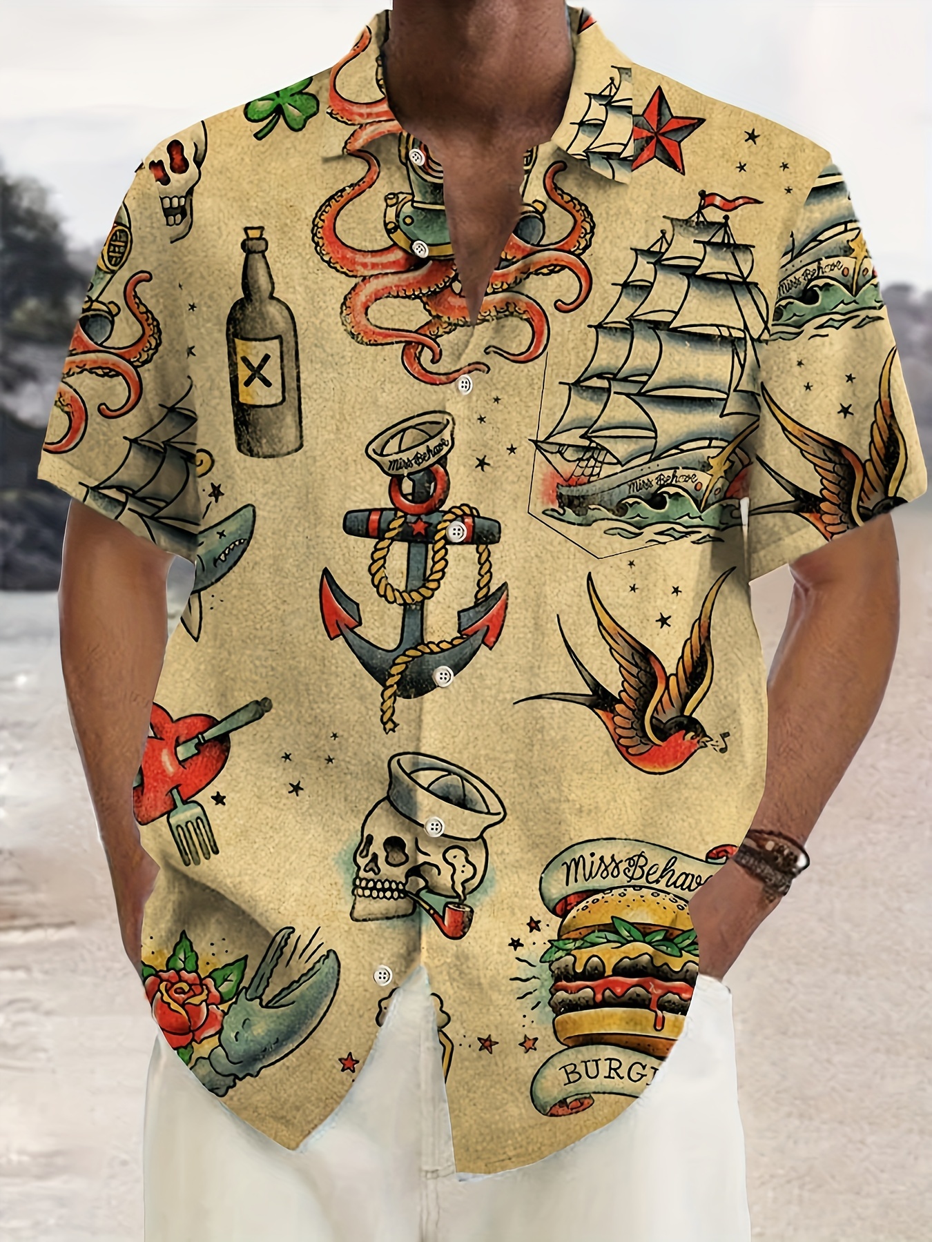 plus size mens 3d skull anchor graphic print shirt for summer creative interesting short sleeve shirt for males details 1