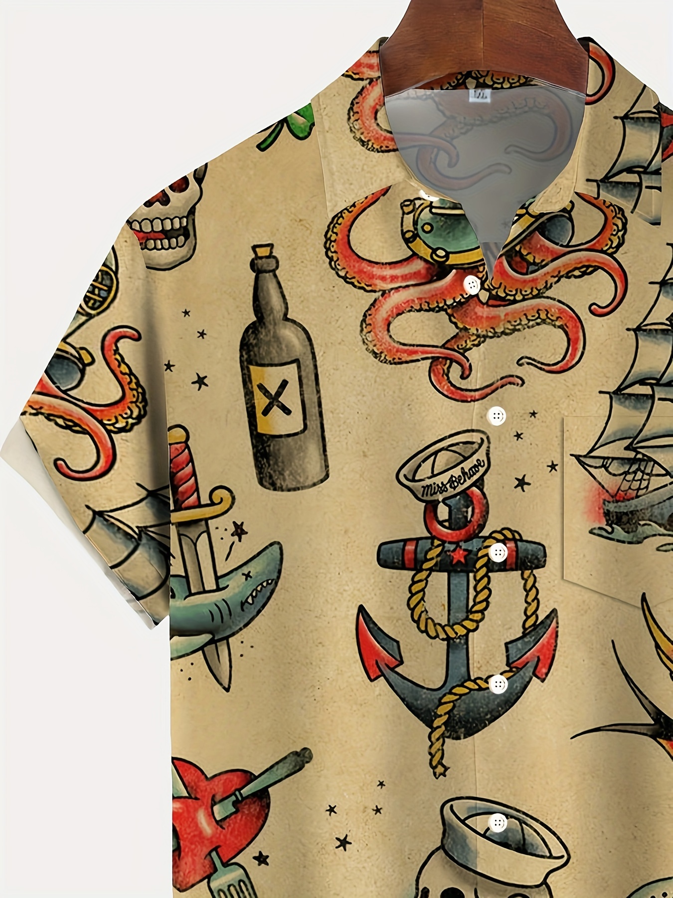 plus size mens 3d skull anchor graphic print shirt for summer creative interesting short sleeve shirt for males details 2