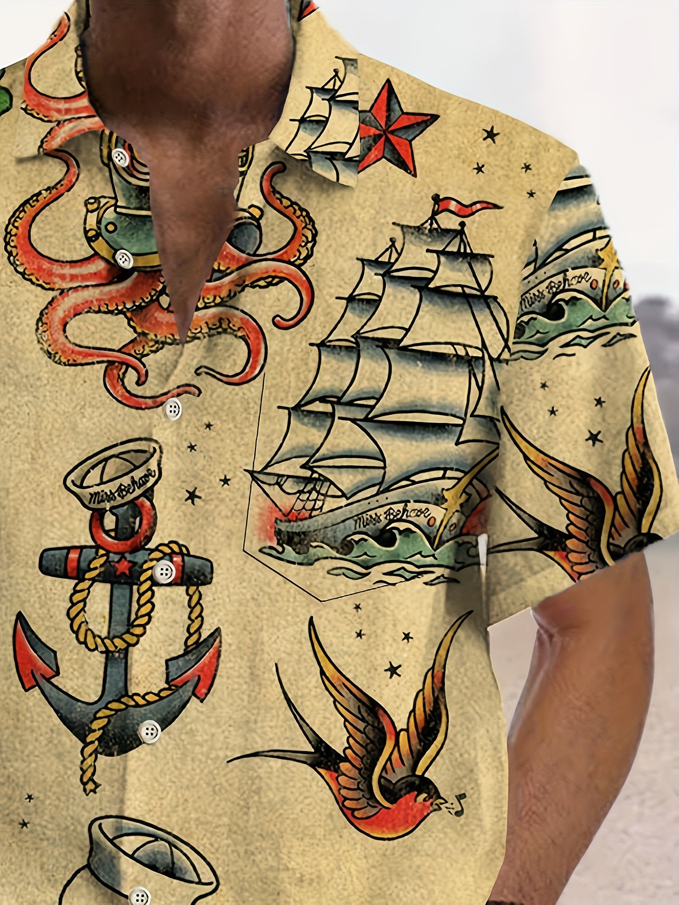 plus size mens 3d skull anchor graphic print shirt for summer creative interesting short sleeve shirt for males details 3