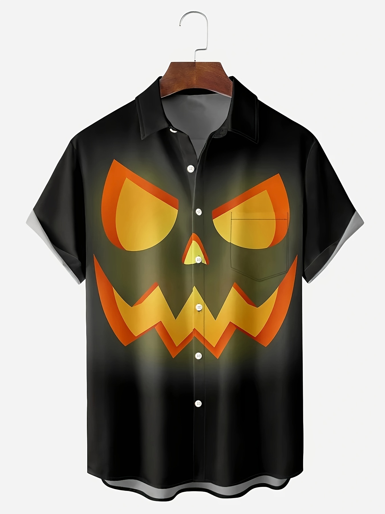 plus size mens halloween pumpkin print shirt oversized short sleeve shirt for autumn winter mens clothing details 1