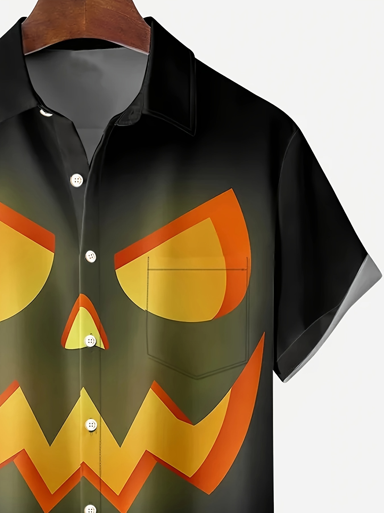 plus size mens halloween pumpkin print shirt oversized short sleeve shirt for autumn winter mens clothing details 2