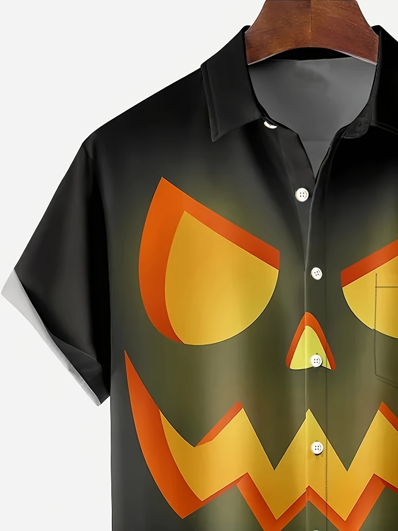 plus size mens halloween pumpkin print shirt oversized short sleeve shirt for autumn winter mens clothing details 3