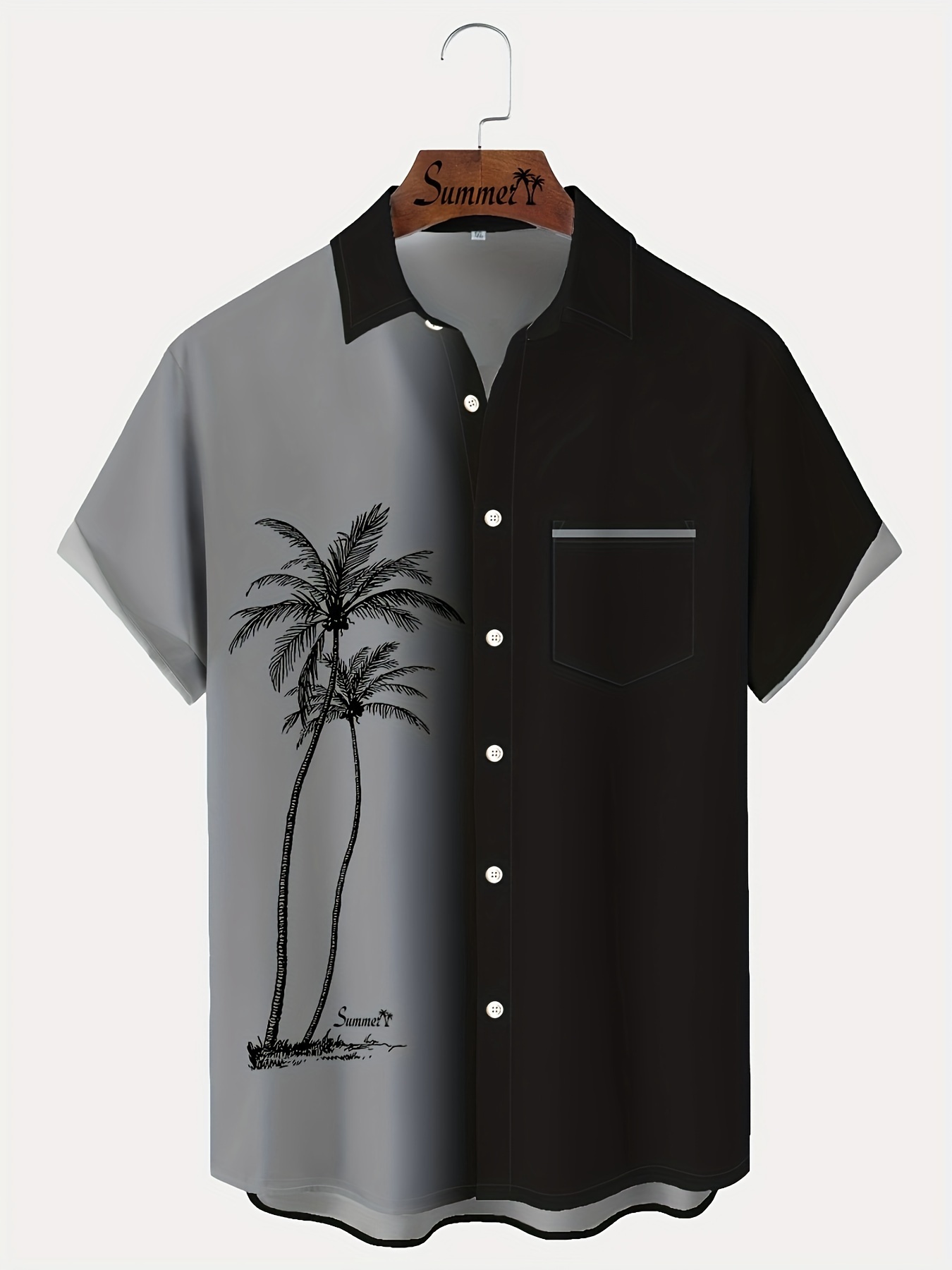 plus size mens coconut trees graphic print shirt for summer casual fashion short sleeve shirt details 0