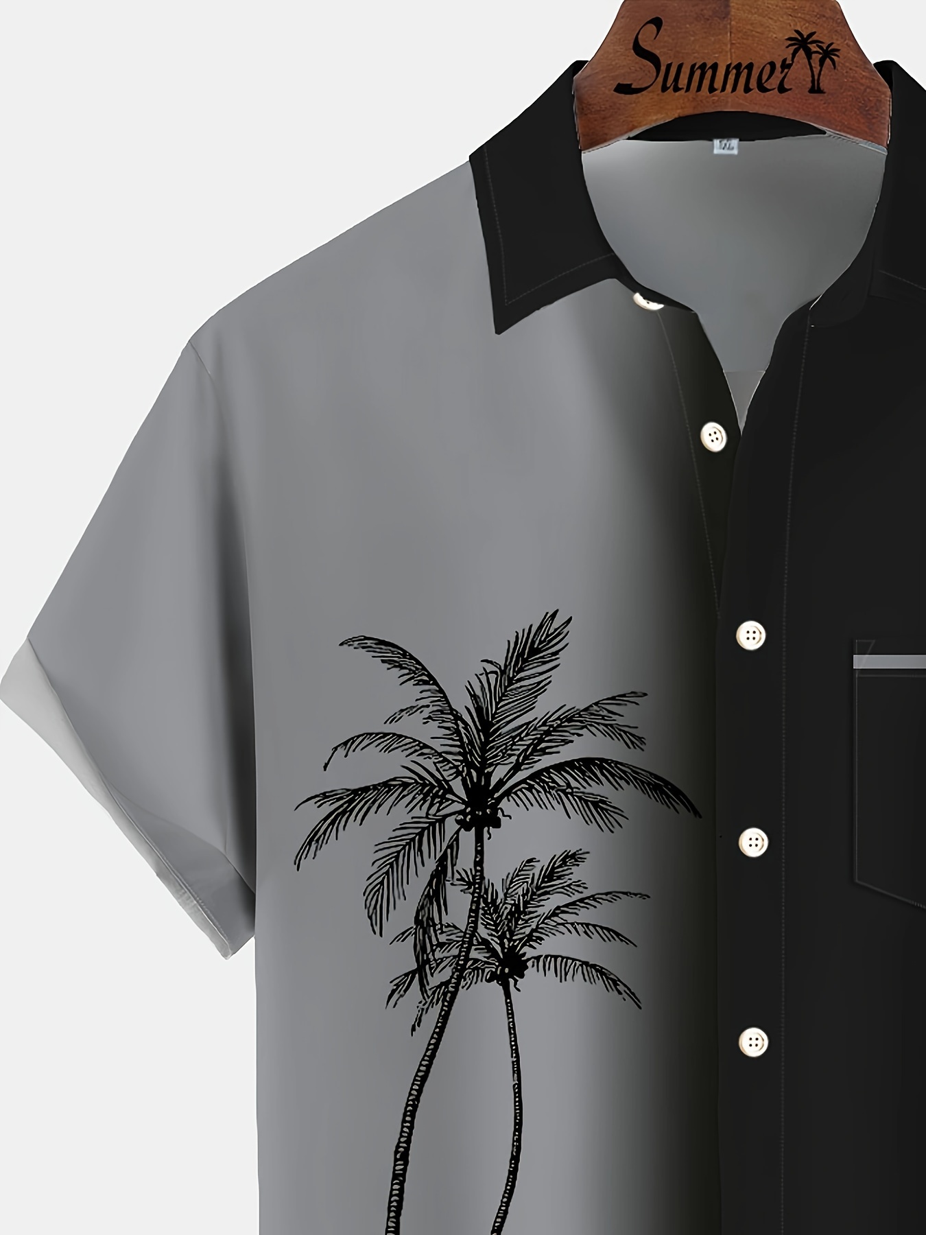 plus size mens coconut trees graphic print shirt for summer casual fashion short sleeve shirt details 5