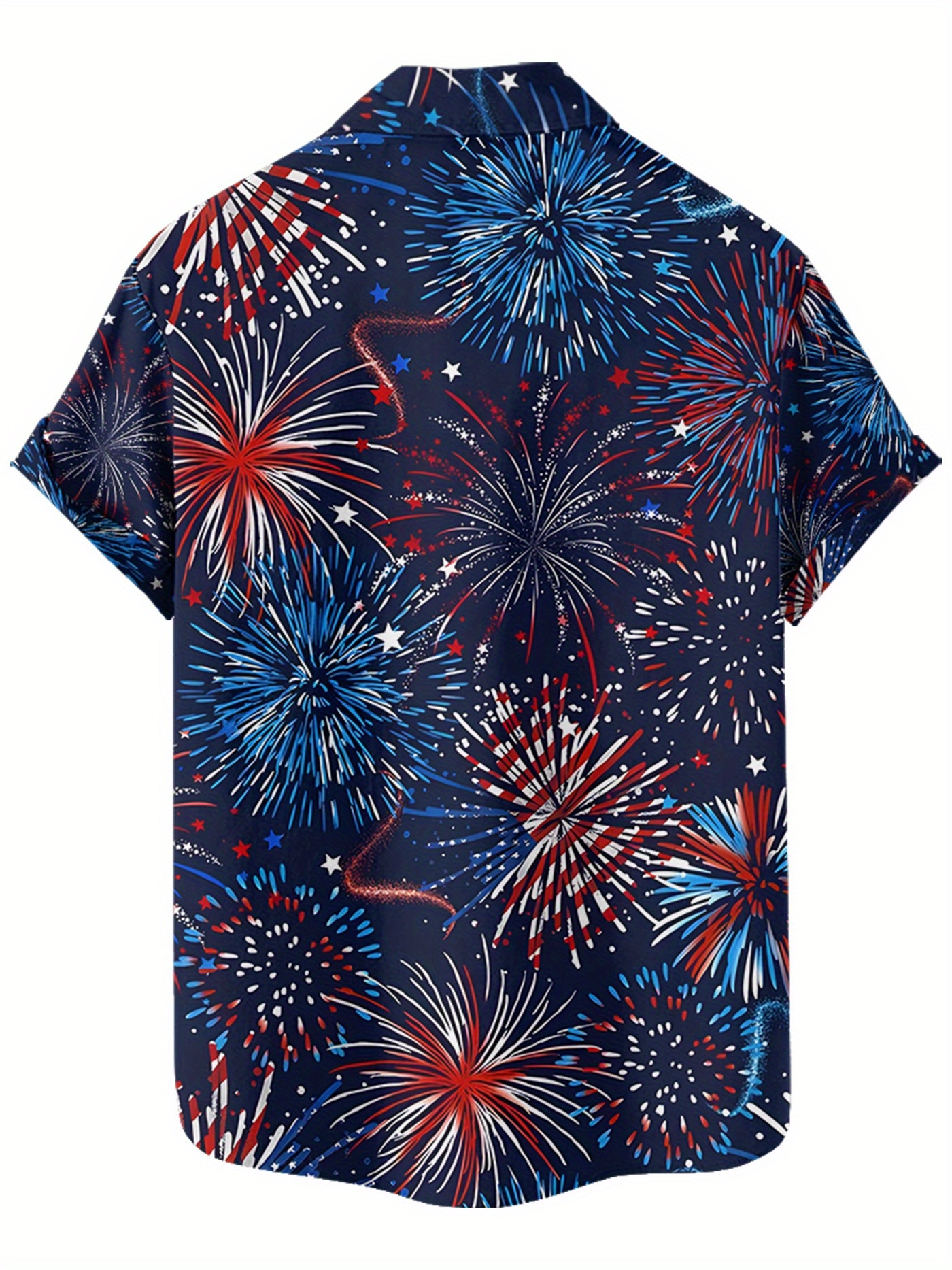 mens summer fireworks element contrasting color   print casual daily style sweat wicking breathable quick drying   collar shirt with buttons and elastic shirt without pockets details 0